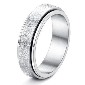 316L Stainless Silver Sand Blasted Fidget Anxiety Stress Relieving Spin Ring